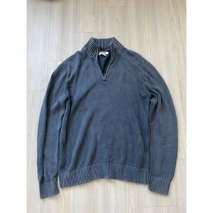 Men's Good Threads Blue Quarter Zip Size Medium 100% Cotton Pullover Preppy